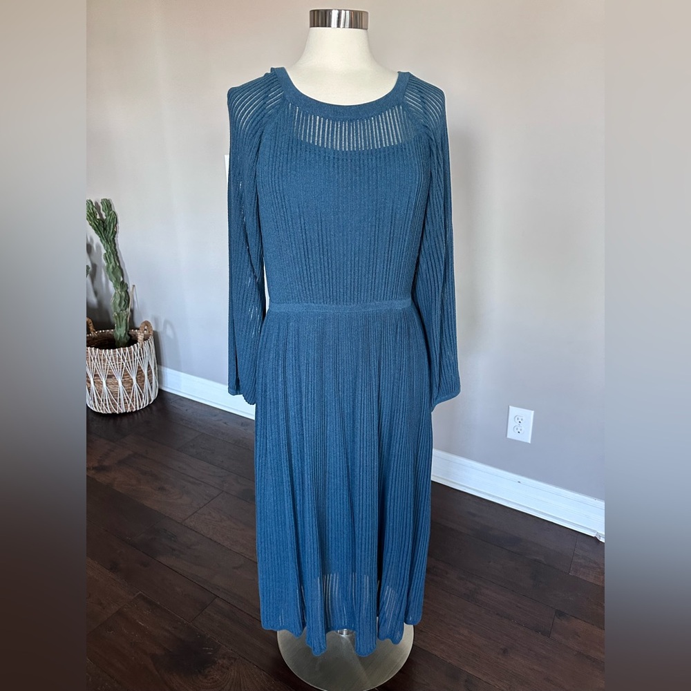 J. Crew x Point Sur Sweater Dress Cotton Ribbed Maxi Holiday Party Teal  XL - Picture 2 of 16